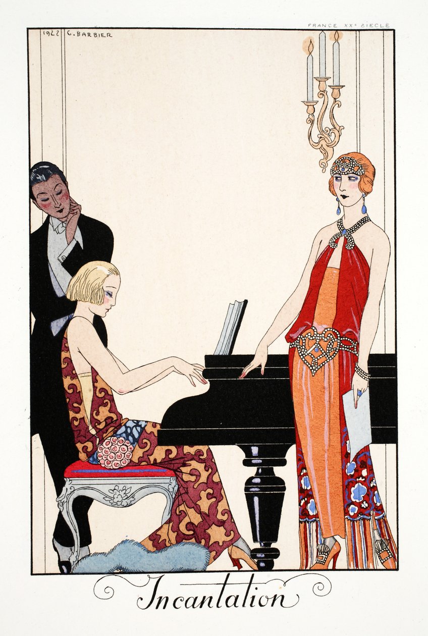 Loitsu teoksesta "Falbalas and Fanfreluches, Almanac of Present, Past and Future Modes" tekijältä Georges Barbier