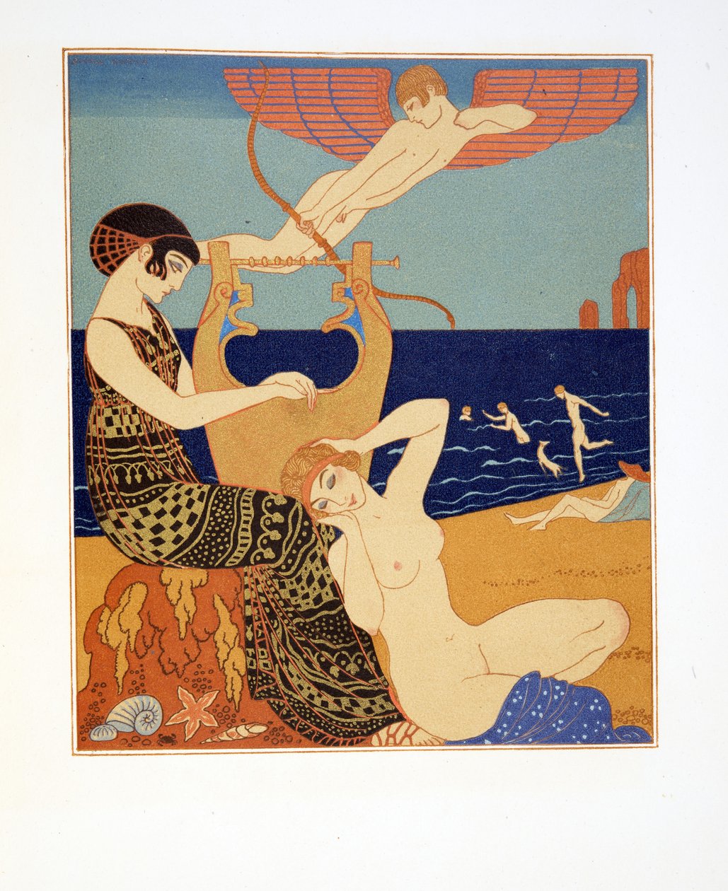 Symbolinen sormus, kuvitus Les Chansons de Bilitisistä, Pierre Louys, pubi. 1922 (stensiiliprintti) tekijältä Georges Barbier