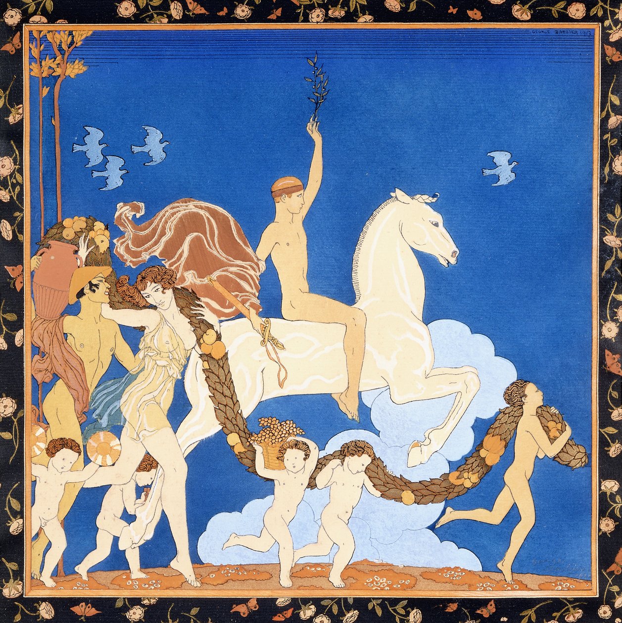 Valkoinen hevonen, n. 1917-1920 (stensiili) tekijältä Georges Barbier