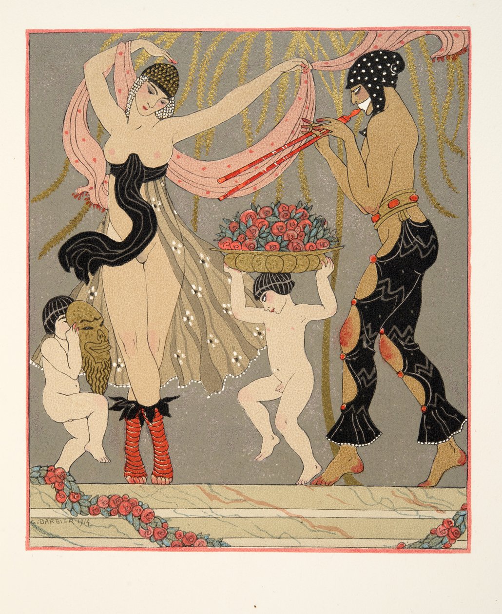The Dance of Flowers, kuvitus Les Chansons de Bilitisistä, Pierre Louys, pubi. 1922 (stensiiliprintti) tekijältä Georges Barbier
