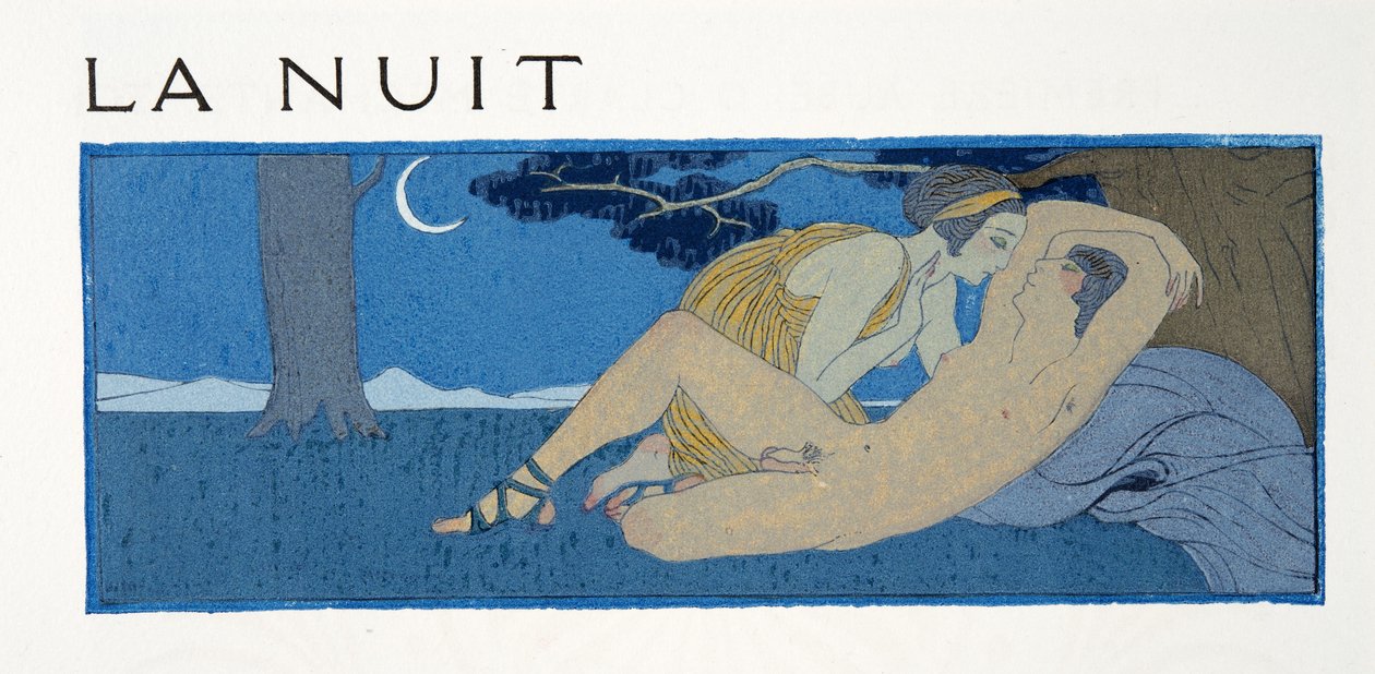 The Night, kuvitus Les Chansons de Bilitisistä, Pierre Louys, pub. 1922 (stensiiliprintti) tekijältä Georges Barbier