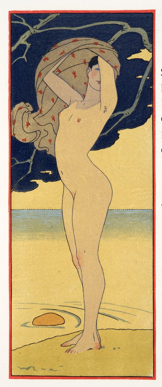La Riviere de la Foret, kuvitus Les Chansons de Bilitisistä, Pierre Louys, pubi. 1922 (stensiiliprintti) tekijältä Georges Barbier
