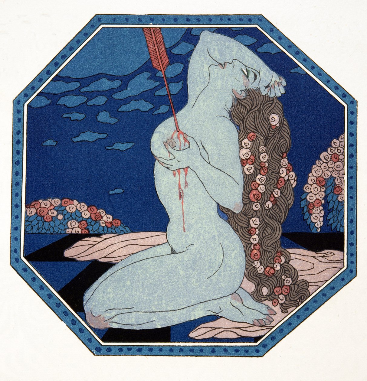Le Deramantnier, kuvitus Les Chansons de Bilitisistä, Pierre Louys, pub. 1922 (stensiiliprintti) tekijältä Georges Barbier