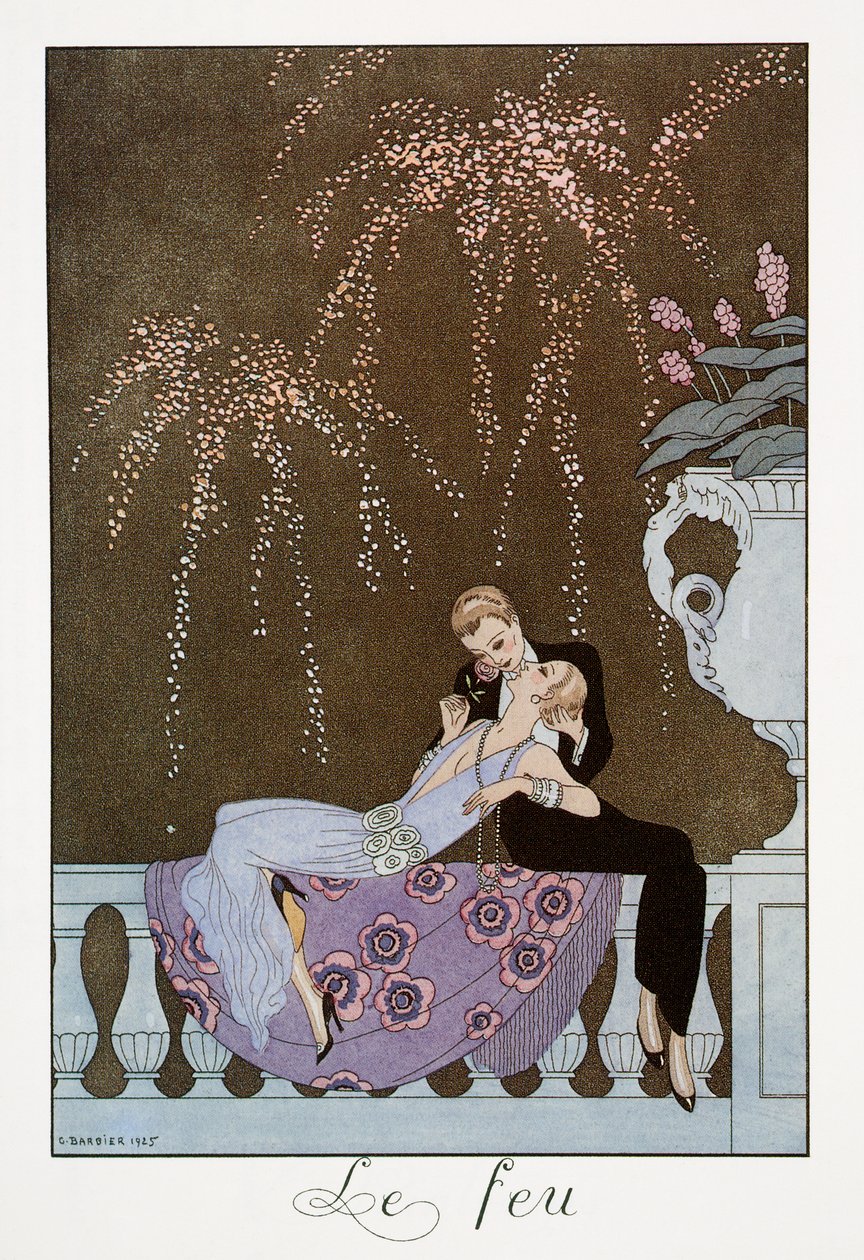 Tuli, George Barbierin (1882-1932) litografia, teoksista Falbalas et Fanfreluches, Almanach des Modes Presentes, Passees et Futures tekijältä Georges Barbier