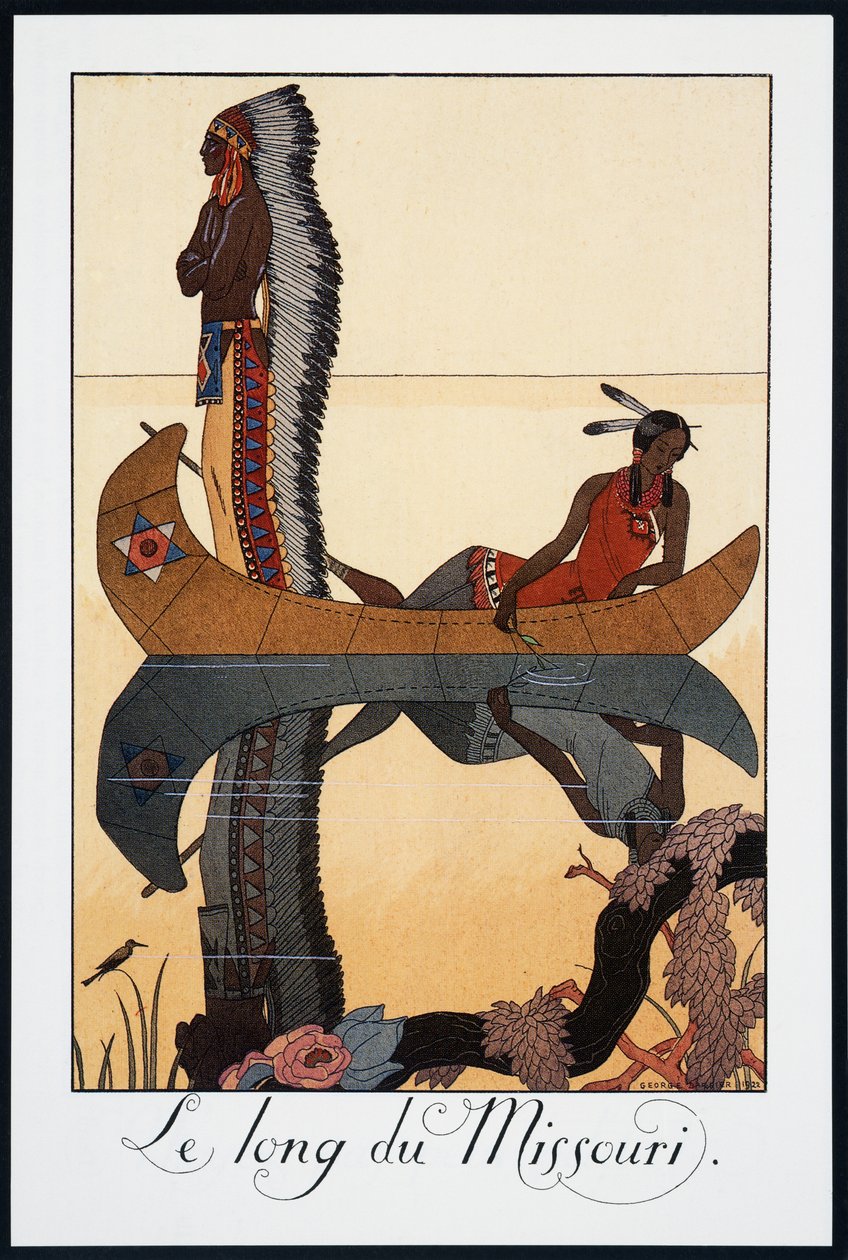 Along the Missouri, George Barbierin (1882-1932) litografia, Falbalas et Fanfreluches, Almanach des Modes Presentes, Passees et Futures, Ranska, 1900-luku tekijältä Georges Barbier