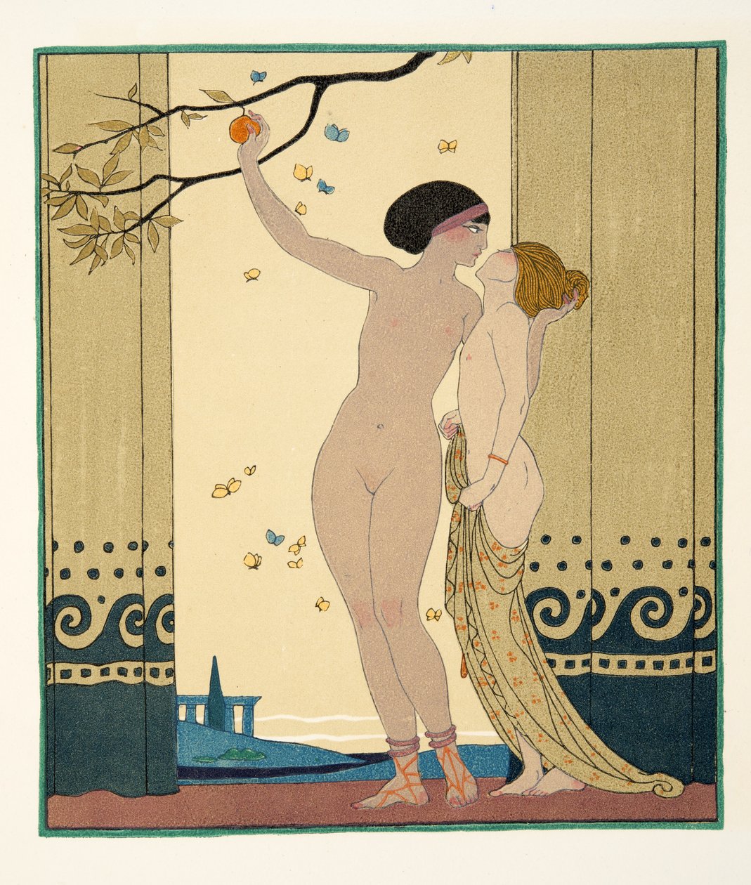 Neuvoja, kuvitus Les Chansons de Bilitis, Pierre Louys, pub. 1922 (stensiiliprintti) tekijältä Georges Barbier