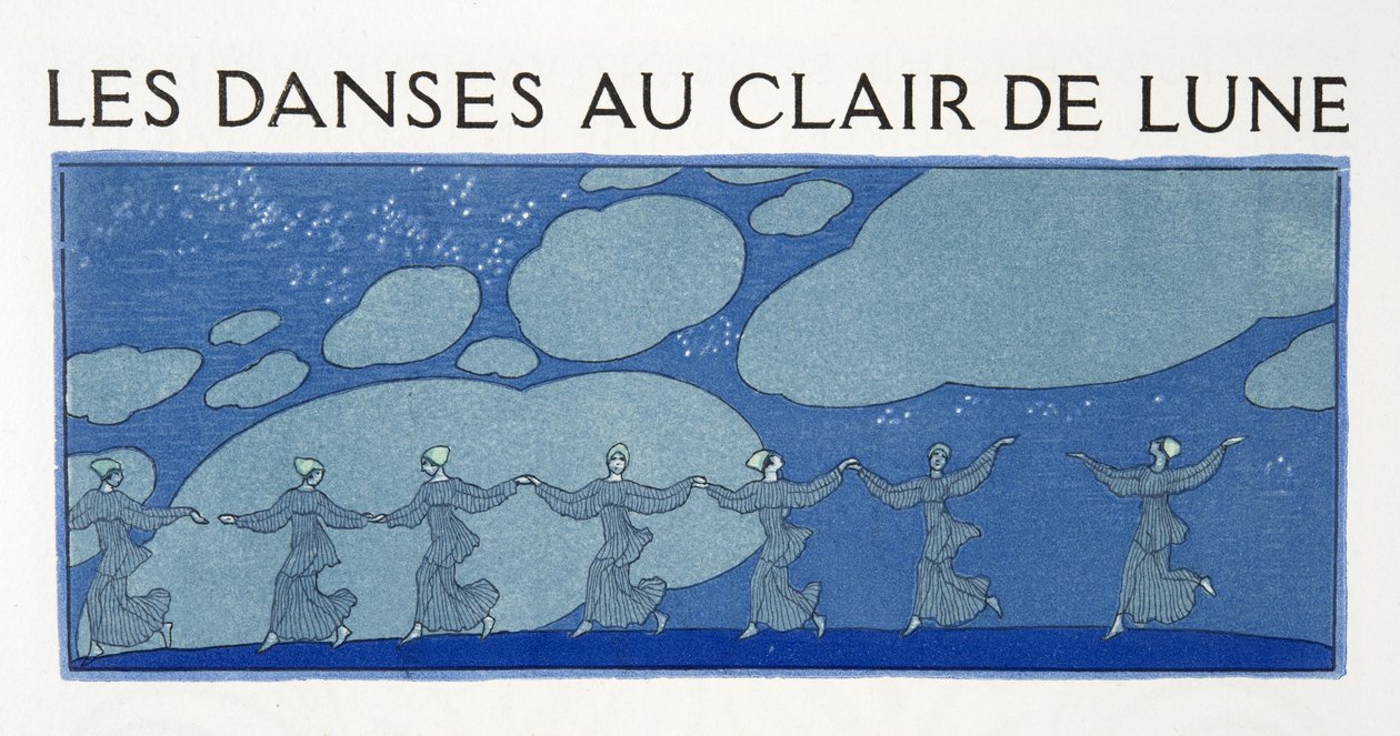 Moonlight Dances, kuvitus Les Chansons de Bilitisistä, Pierre Louys, pubi. 1922 (stensiiliprintti) tekijältä Georges Barbier