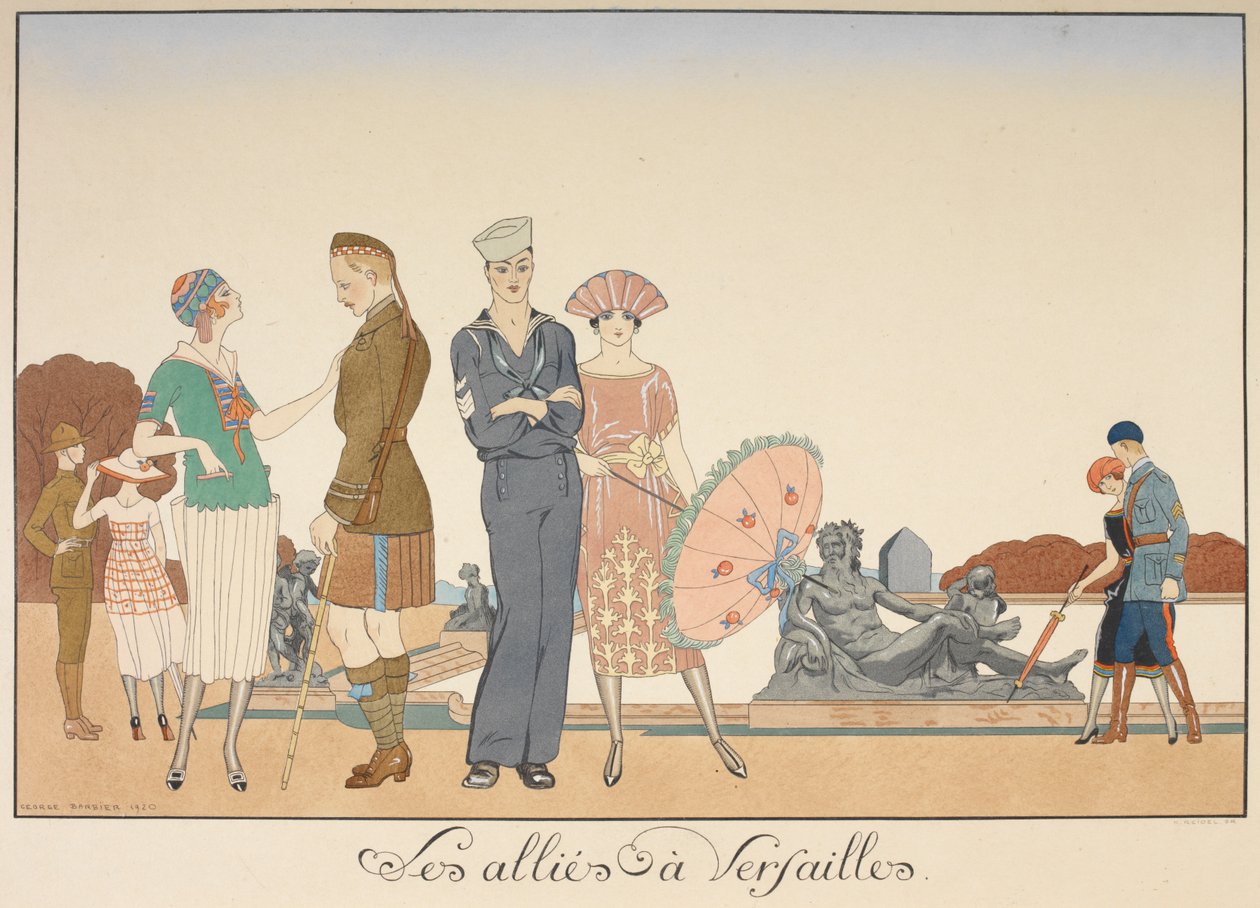 Les Allies à Versailles. Erilaisia esityksiä liittoutuneiden sotilaista. tekijältä Georges Barbier