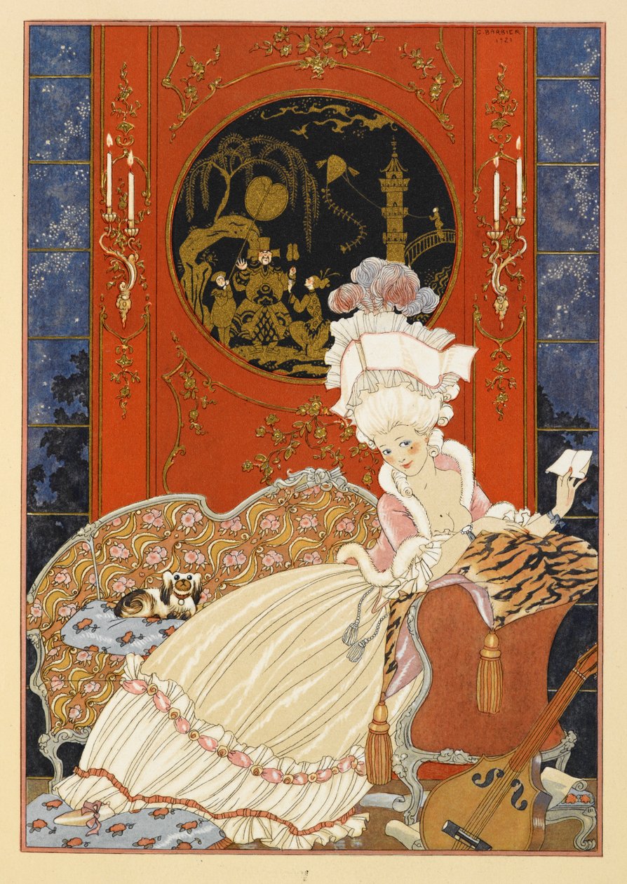 Lettre. Nainen lukee kirjettä. tekijältä Georges Barbier