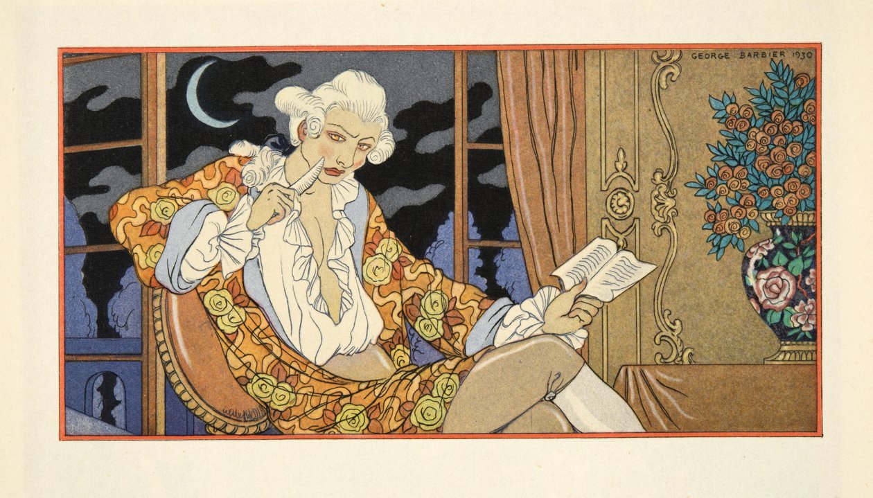 Kirje LXXXVIII, Cecile Volanges Valmontin varakreiville, Pierre Chodlerlos de Laclosin (1741-1803) teoksesta "Les Liaisons Dangereuses", pub. 1934 (stensiiliprintti) tekijältä Georges Barbier