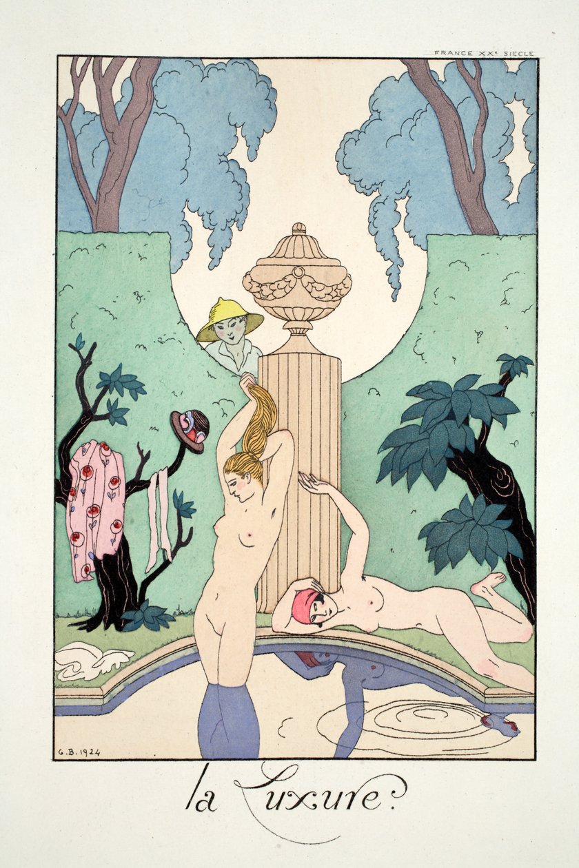 Lust, teoksesta "Falbalas and Fanfreluches, Almanac of Present, Past and Future Modes" tekijältä Georges Barbier