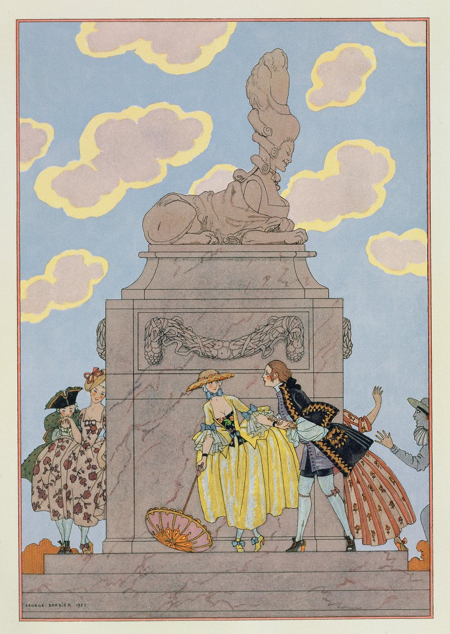 Mandoliini, kuvitus Paul Verlainen (1844-96) Fetes Galantesille 1928 (stensiiliprintti) tekijältä Georges Barbier