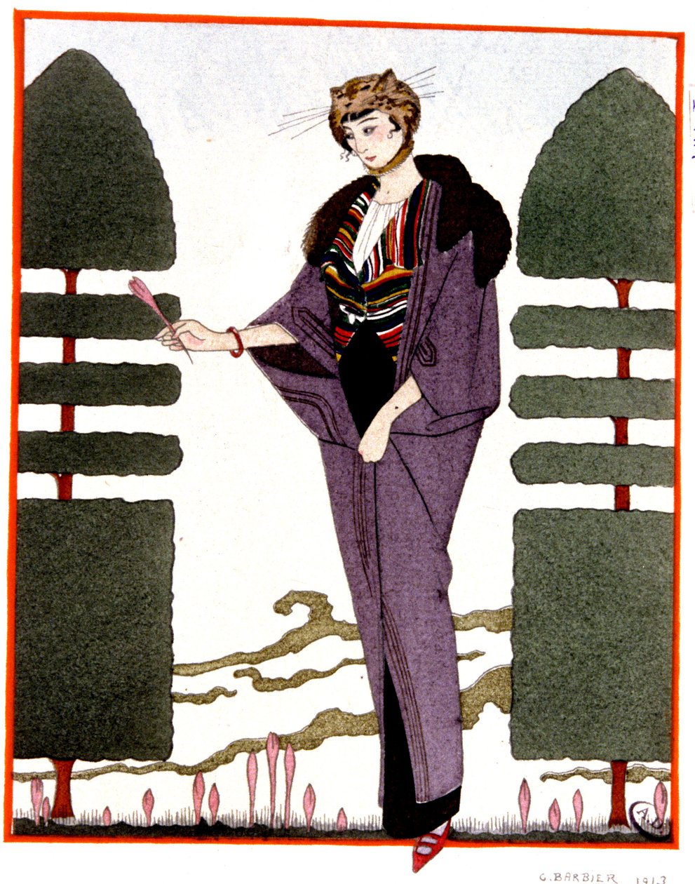 Mme Paquinin matkatakki, kaiverrus 1914 tekijältä Georges Barbier
