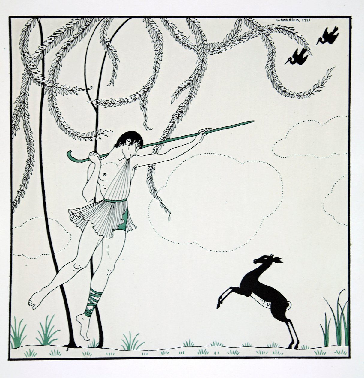 Narcisse sarjasta "Designs on the dances of Vaslav Nijinsky" (1889-1950). Georges Barbier (1882-1932), Pochoir Print tekijältä Georges Barbier