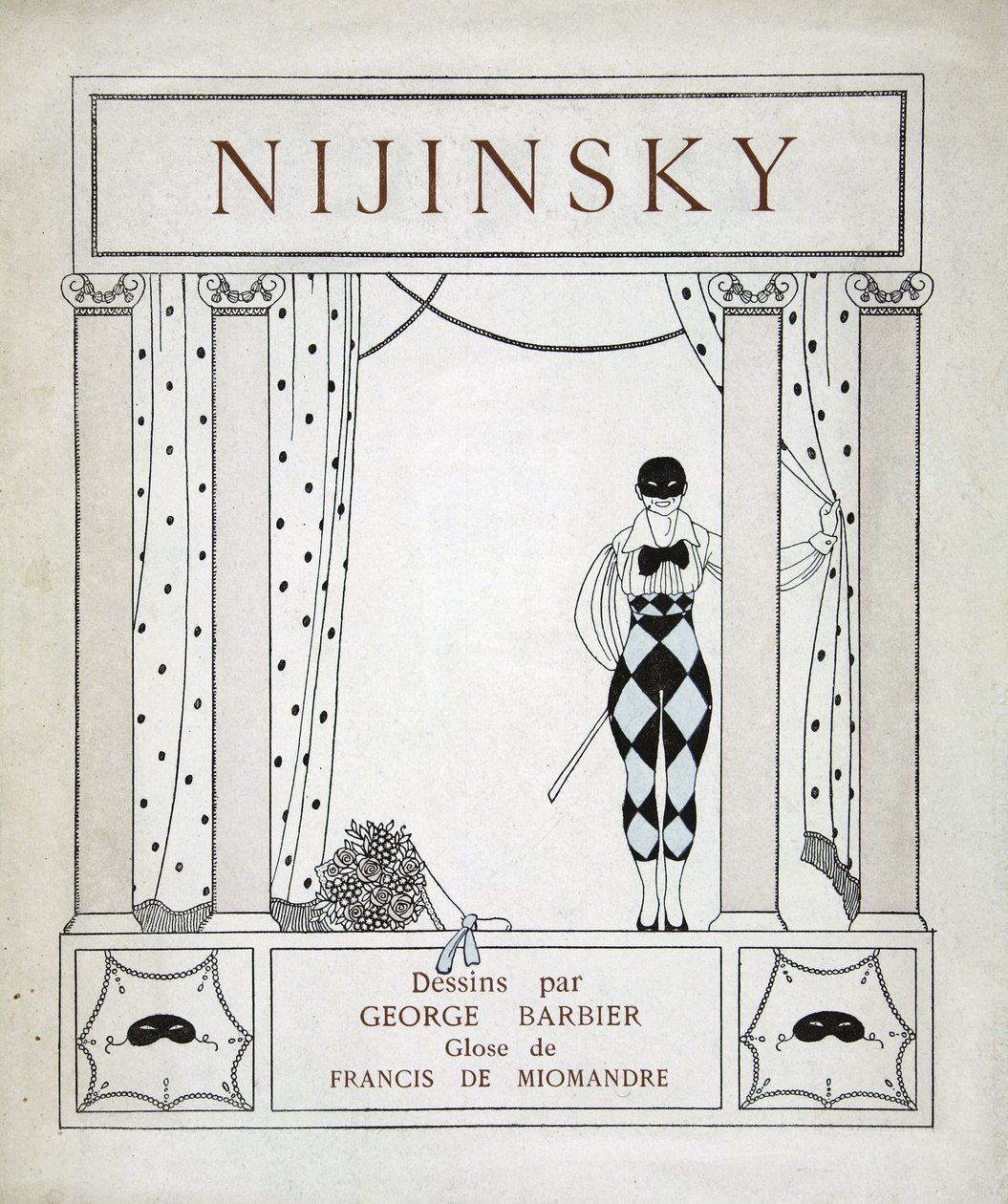 Nijinsky, otsikkosivu, sarjasta "Designs on the dances of Vaskac Nijinsky" (Pochoir Print) tekijältä Georges Barbier