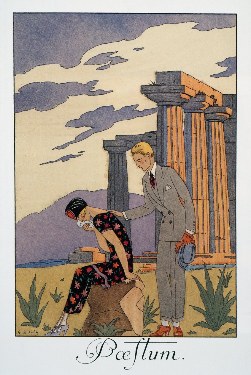 Paestum, George Barbierin (1882-1932) litografia, Falbalas et Fanfreluches, Almanach des Modes Presentes, Passees et Futures tekijältä Georges Barbier