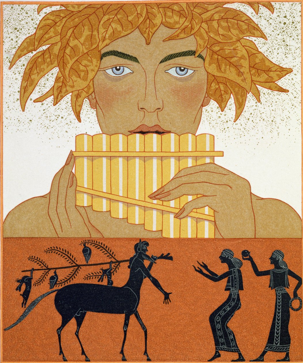 Pan Piper, kuvitus Paul Valeryn (1871-1945) "Les Mythes" -julkaisusta, julkaistu 1923 (pochoir print) tekijältä Georges Barbier