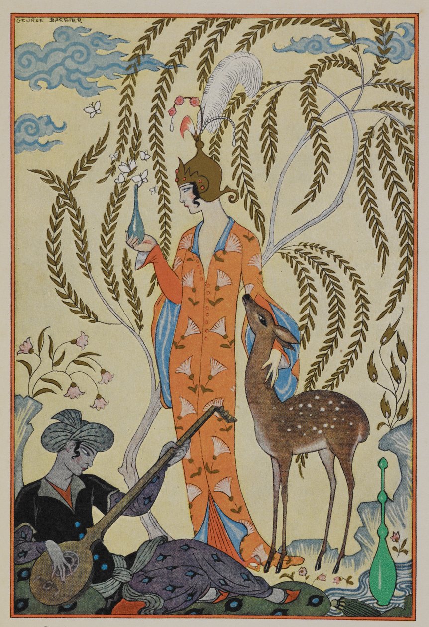 Persia. Nainen, jolla on fawn. Muusikko. tekijältä Georges Barbier