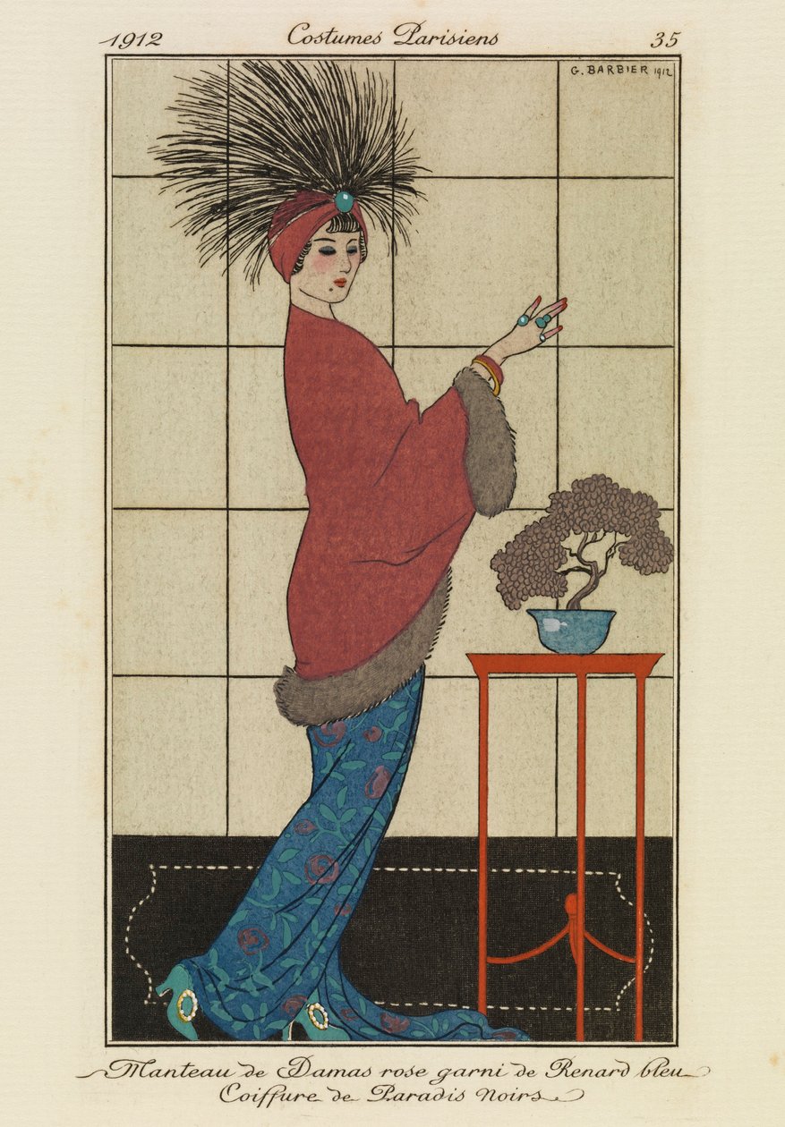 Lauta "Costumes Parisiensista" tekijältä Georges Barbier