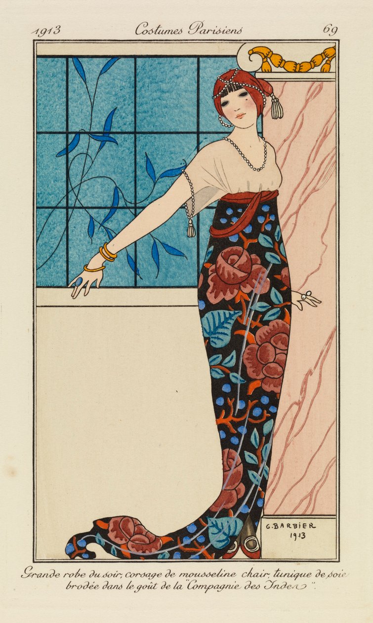 Lauta "Costumes Parisiensista" tekijältä Georges Barbier