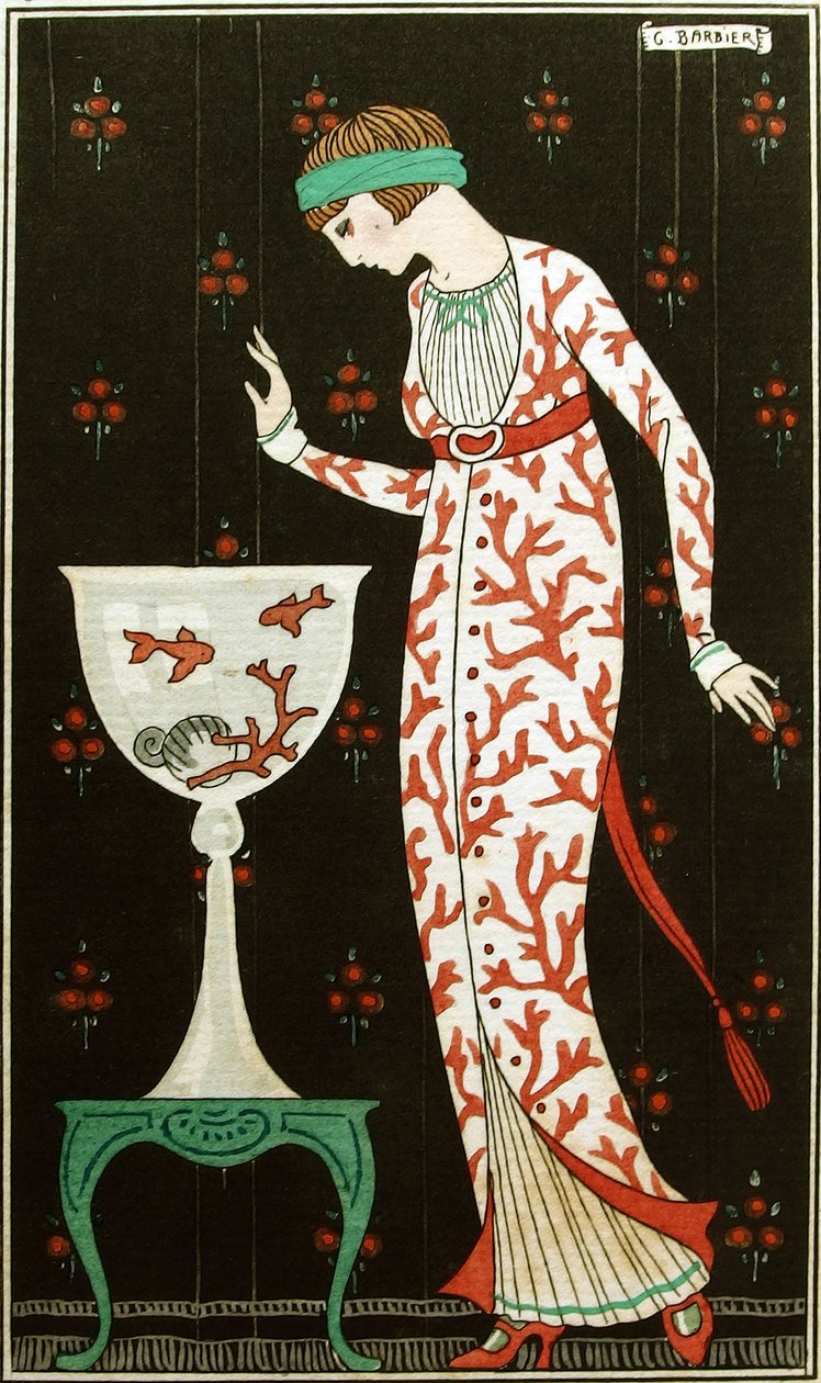 "Brochee Silk Indoor Dress" 1913 (stensiili) tekijältä Georges Barbier