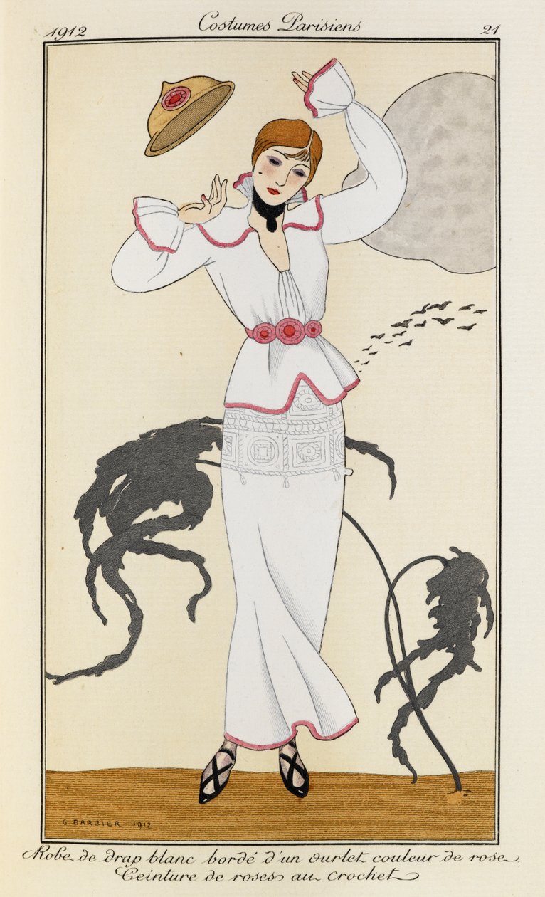Robe de drap blanc bordé d