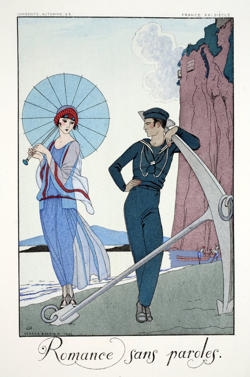 Romansseja ilman sanoja julkaisusta "Falbalas and Fanfreluches, Almanac of Present, Past and Future Modes" tekijältä Georges Barbier