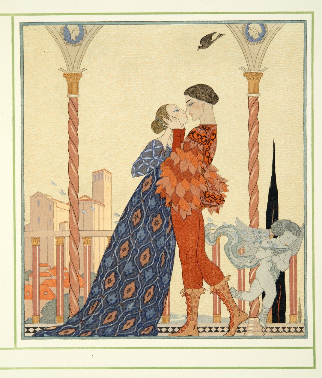 Romeo ja Julia Personages de Comedien pubista. 1922 (stensiiliprintti) tekijältä Georges Barbier
