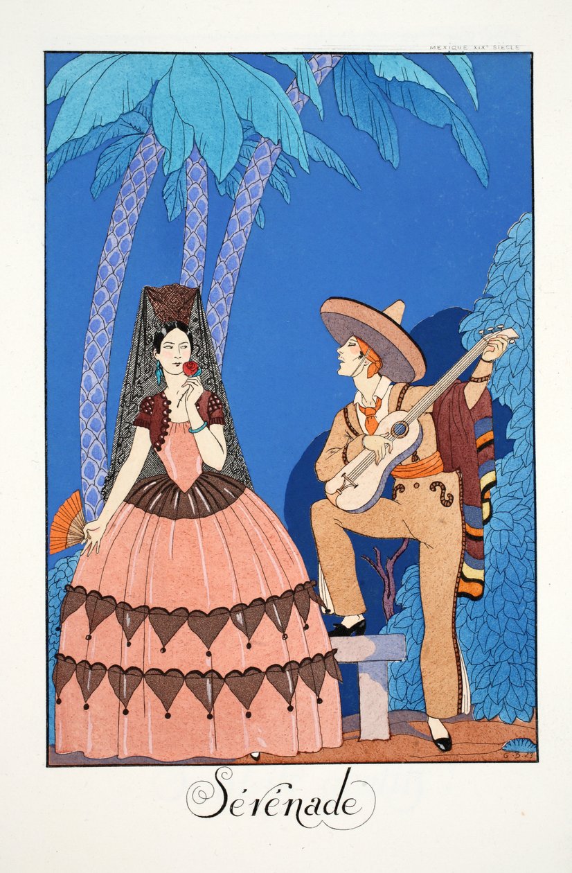 Serenade, kappaleesta "Falbalas & Fanfreluches, Almanac of Present, Past and Future Modes" tekijältä Georges Barbier