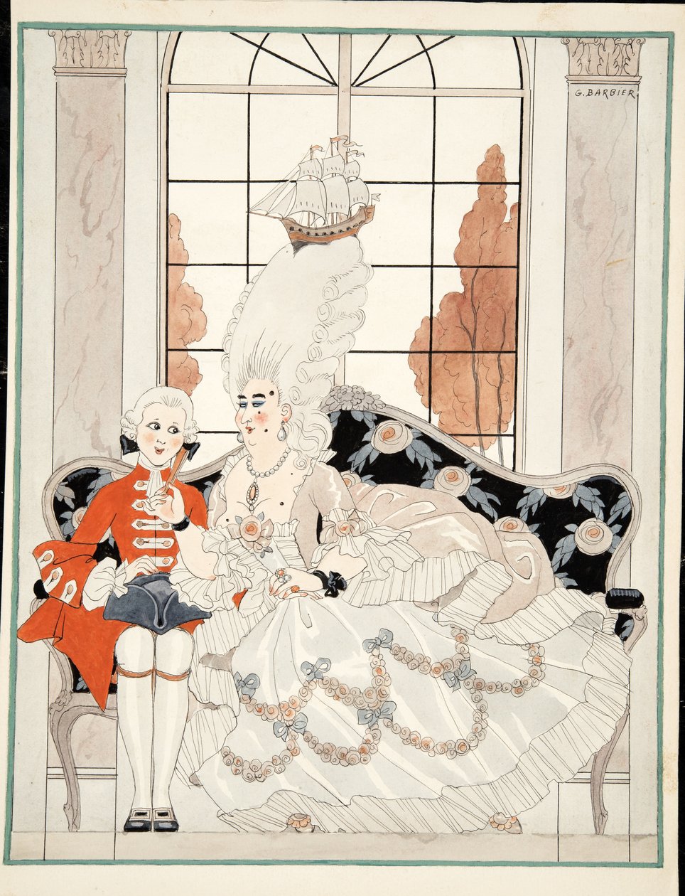 Herttuatar, n. 1930 (akvarelli paperille) tekijältä Georges Barbier