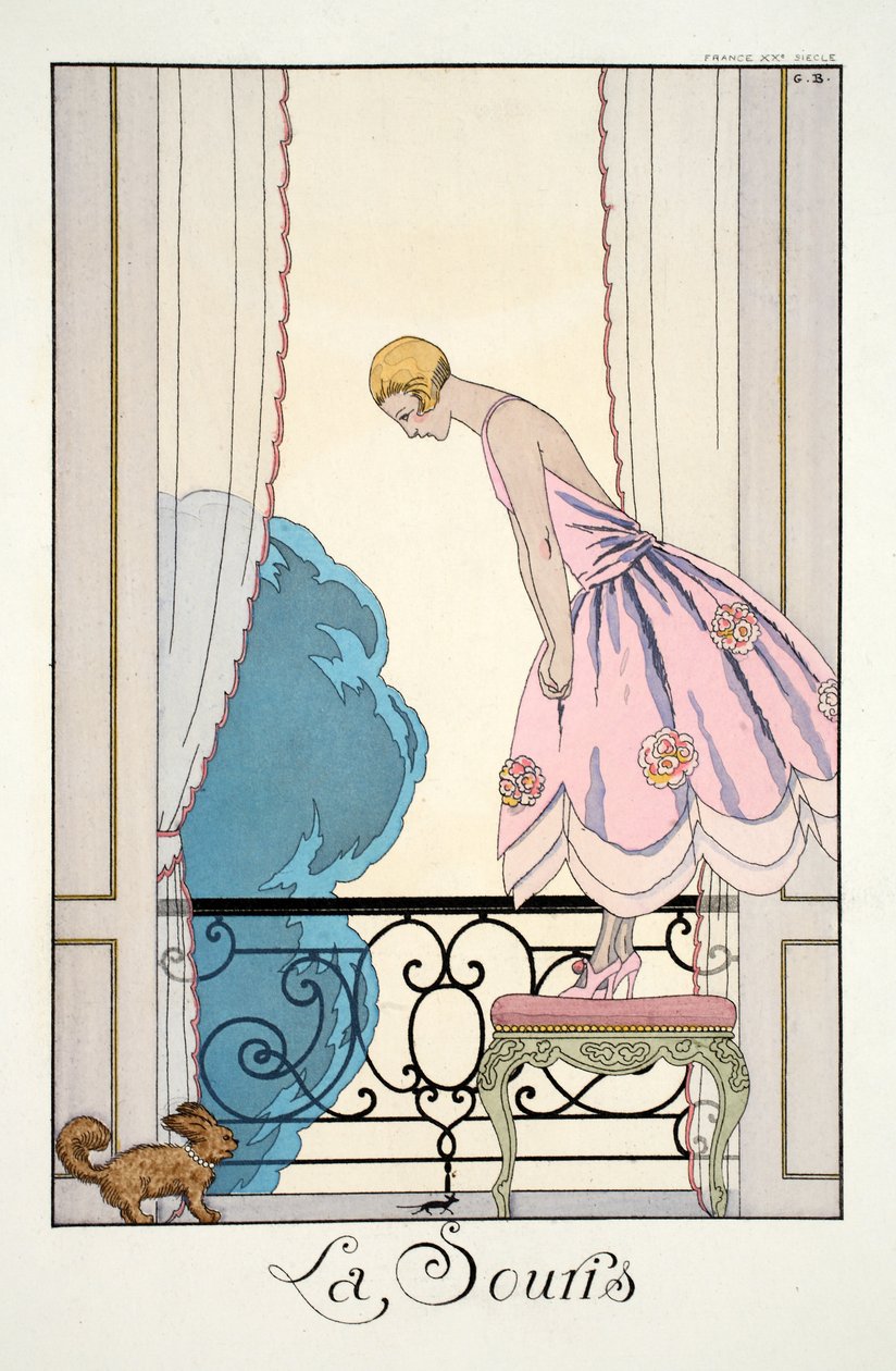 Hiiri, teoksesta "Falbalas and Fanfreluches, Almanac of Present, Past and Future Modes" tekijältä Georges Barbier