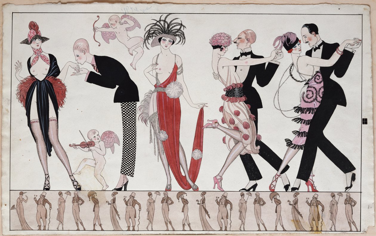Tango (kynä ja muste ja akvarelli paperille) tekijältä Georges Barbier