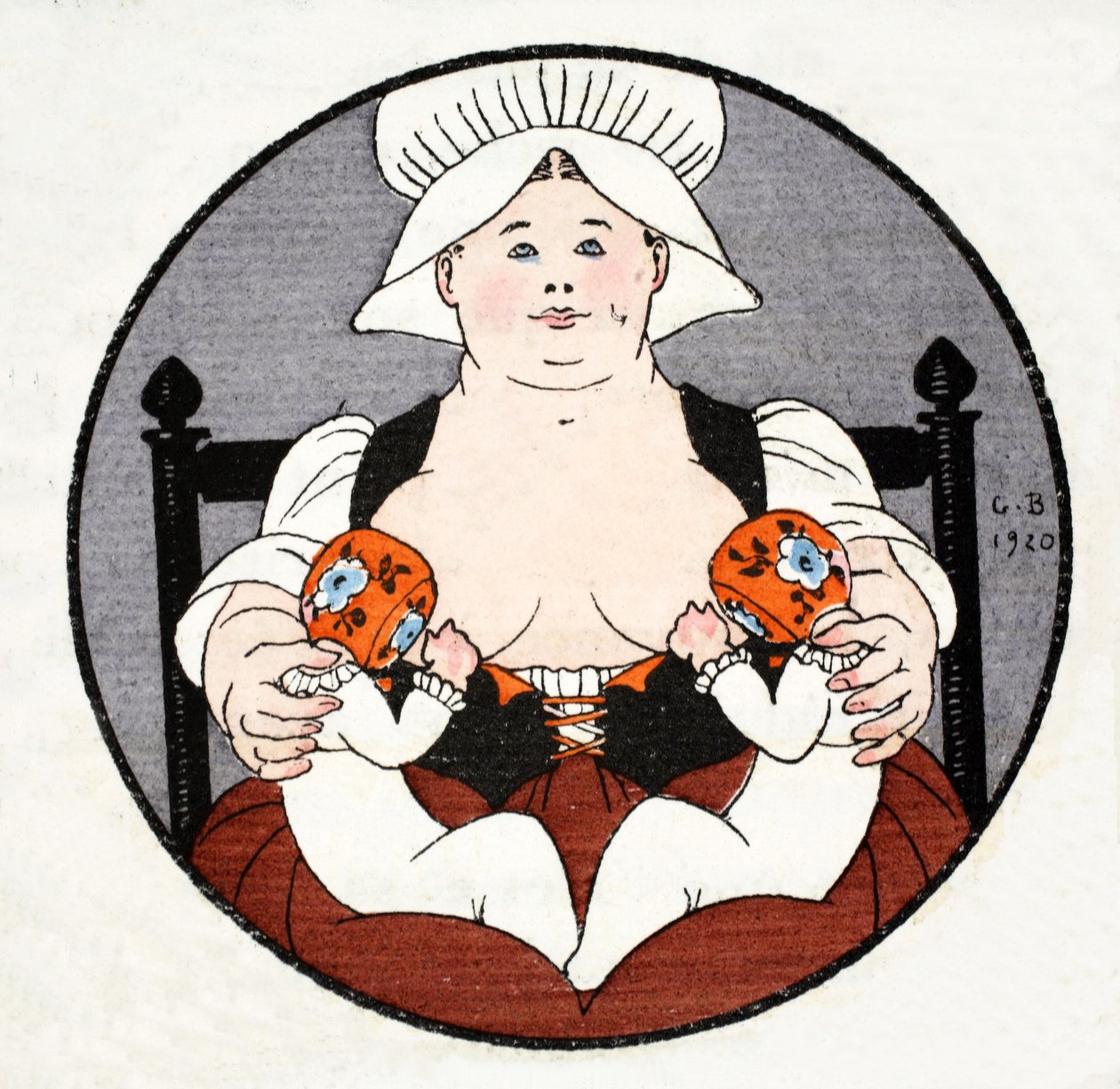 Märkähoitaja kaksosten kanssa (pochoir print) tekijältä Georges Barbier