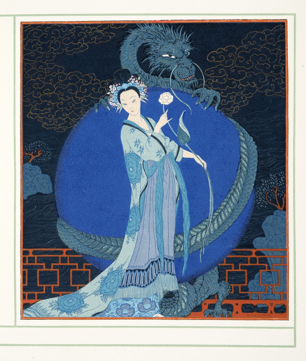 Turandot Princess of China, Personages de Comedie, pub. 1922 (stensiiliprintti) tekijältä Georges Barbier