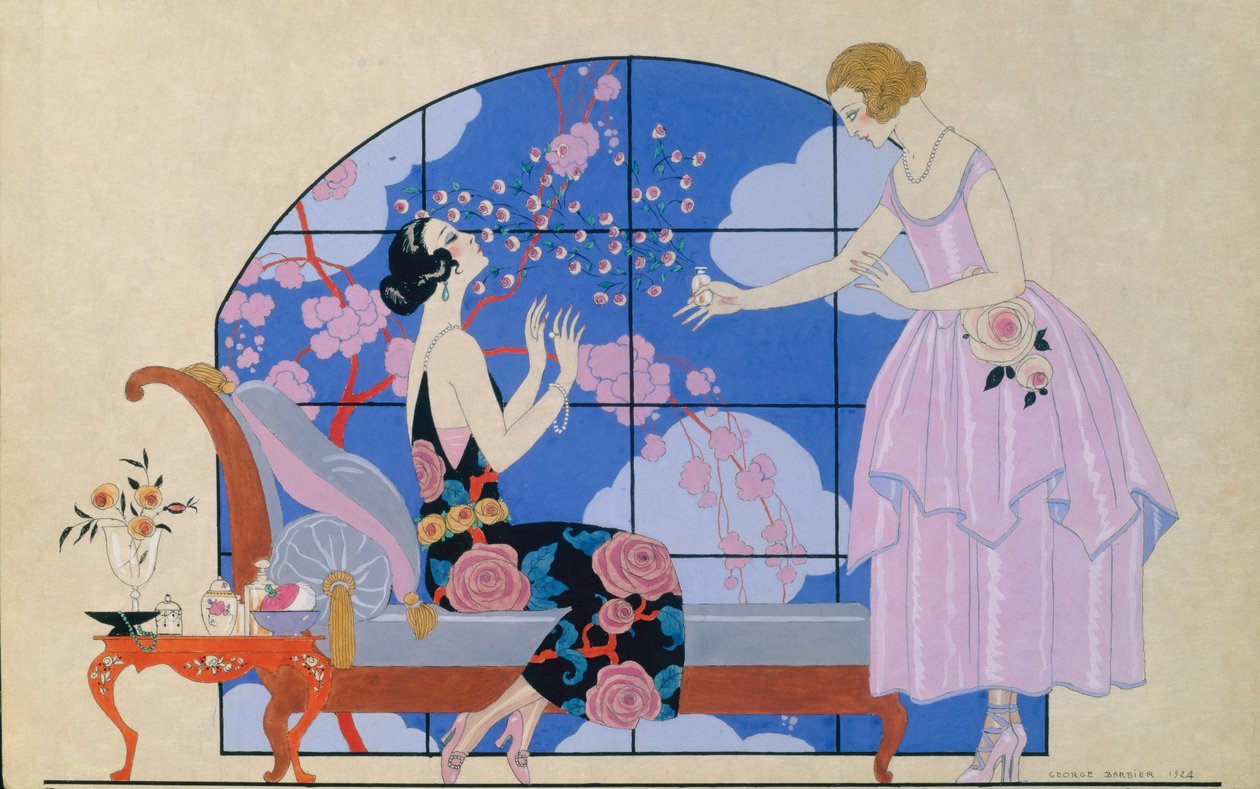 Kaksi naista salongissa tekijältä Georges Barbier