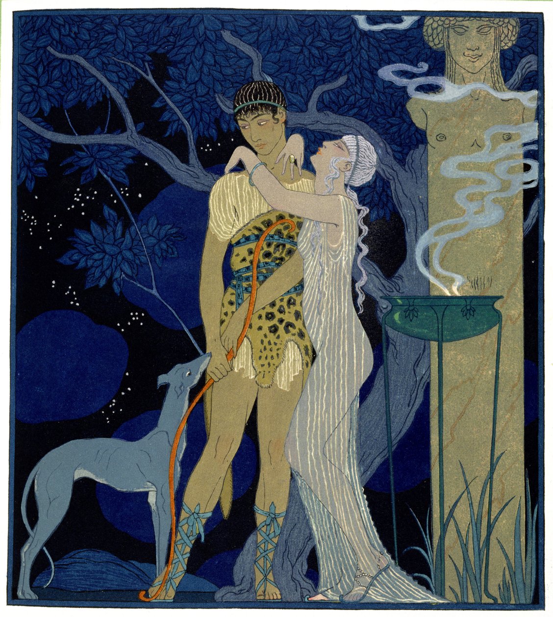 Venus ja Adonis (väri litho) tekijältä Georges Barbier