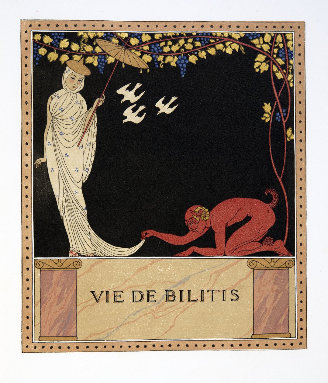 Bilitiksen elämä, kuvitus Les Chansons de Bilitisistä, Pierre Louys, pub. 1922 (stensiiliprintti) tekijältä Georges Barbier