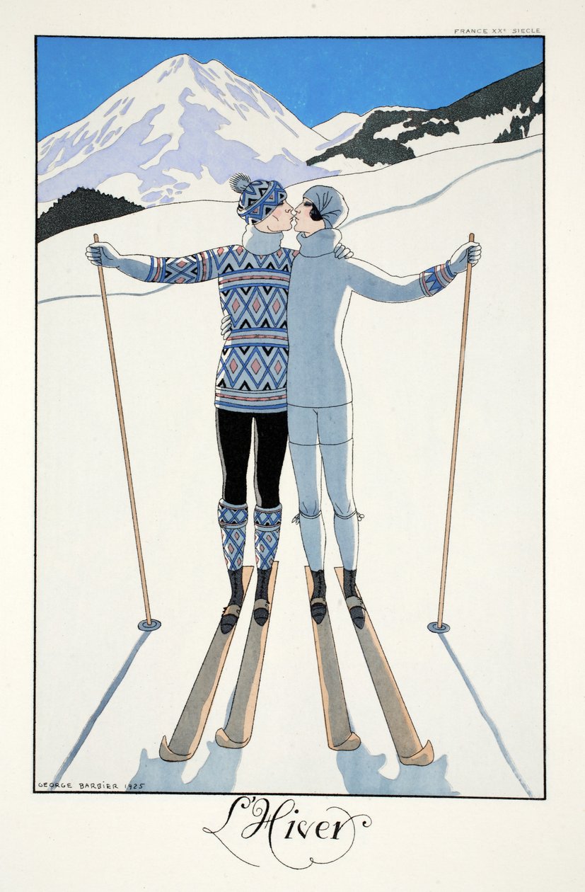 Talvi, teoksesta "Falbalas and Fanfreluches, Almanac of Present, Past and Future Modes" tekijältä Georges Barbier