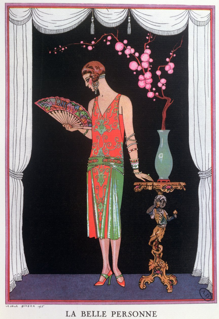Arvoinen iltapuku, muotilevy Gazette du Bon Tonilta tekijältä Georges Barbier