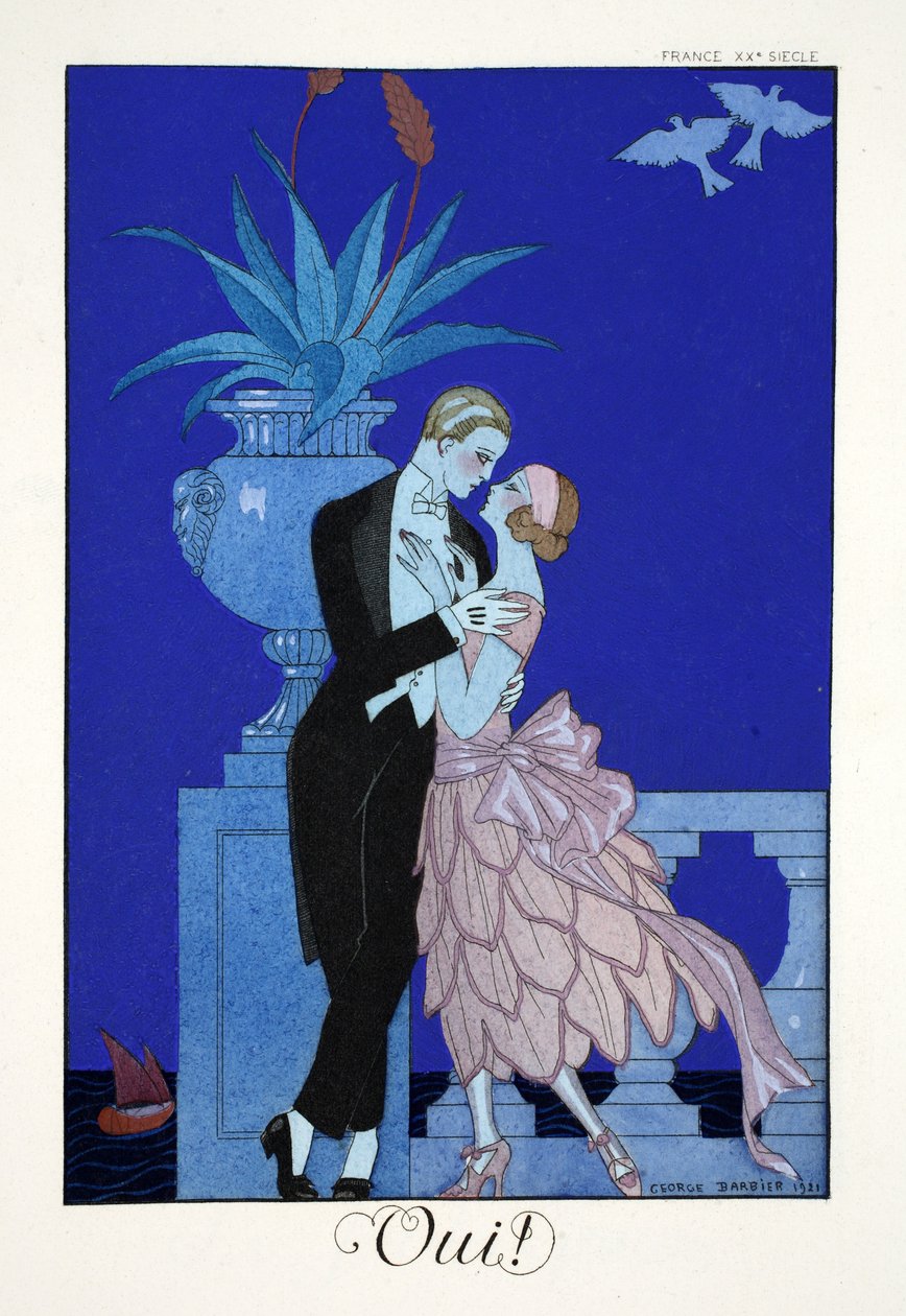 Kyllä!, julkaisusta "Falbalas and Fanfreluches, Almanac of Present, Past and Future Modes" tekijältä Georges Barbier