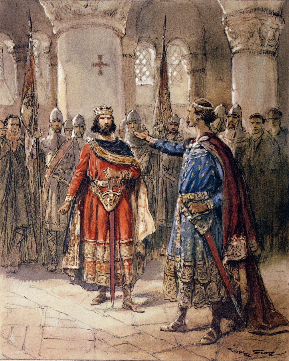 Hugues I Capet (941-996), Ranskan kuningas ja Adalbert de Perigord, Jacques Bainvillen kirjasta "Histoire de France", 1900-luvun alku tekijältä Georges Bertin Scott
