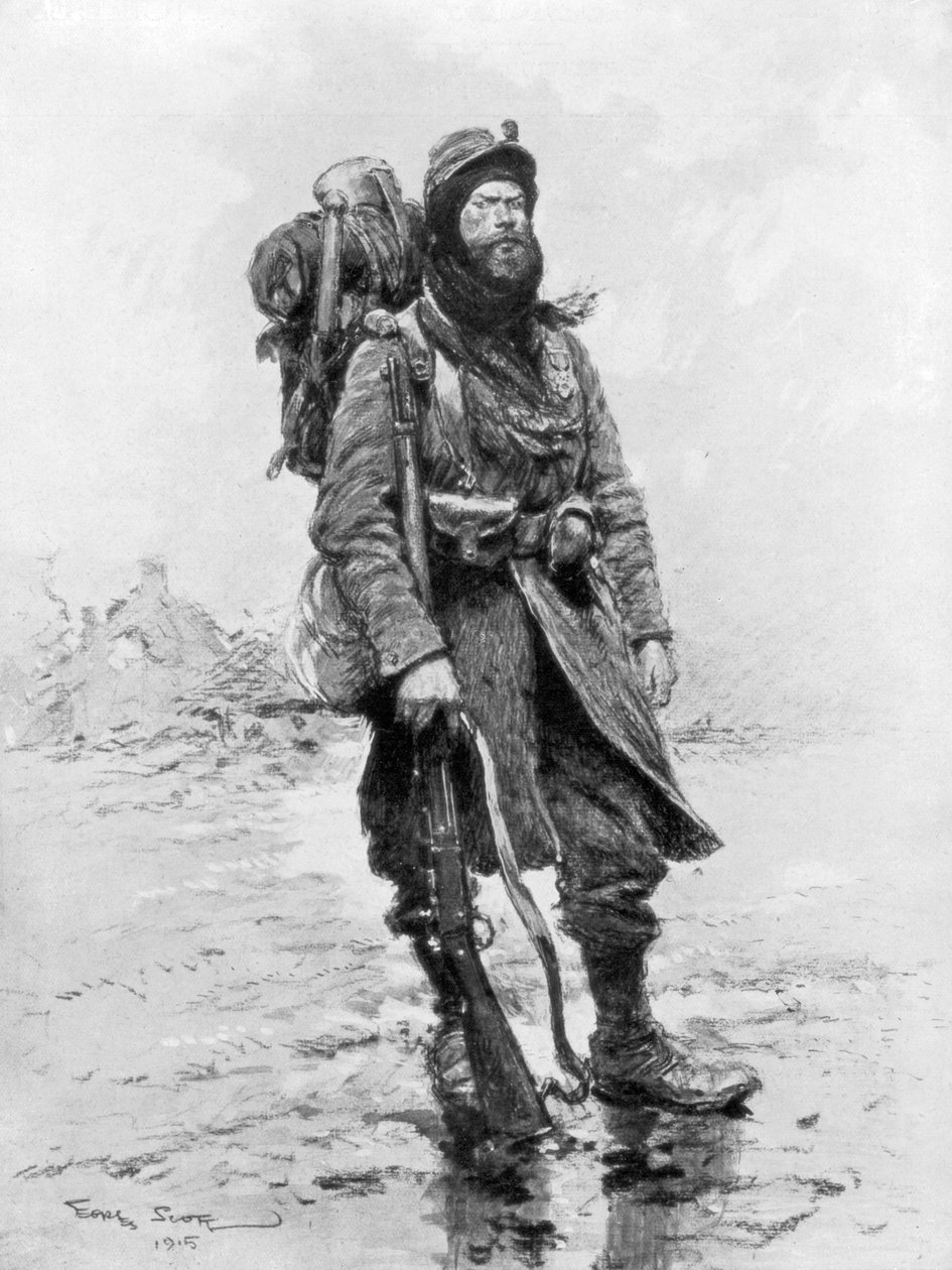 Vuoden 1915 sotilas, arkkityyppinen Poilu, 1915, 1926. tekijältä Georges Bertin Scott