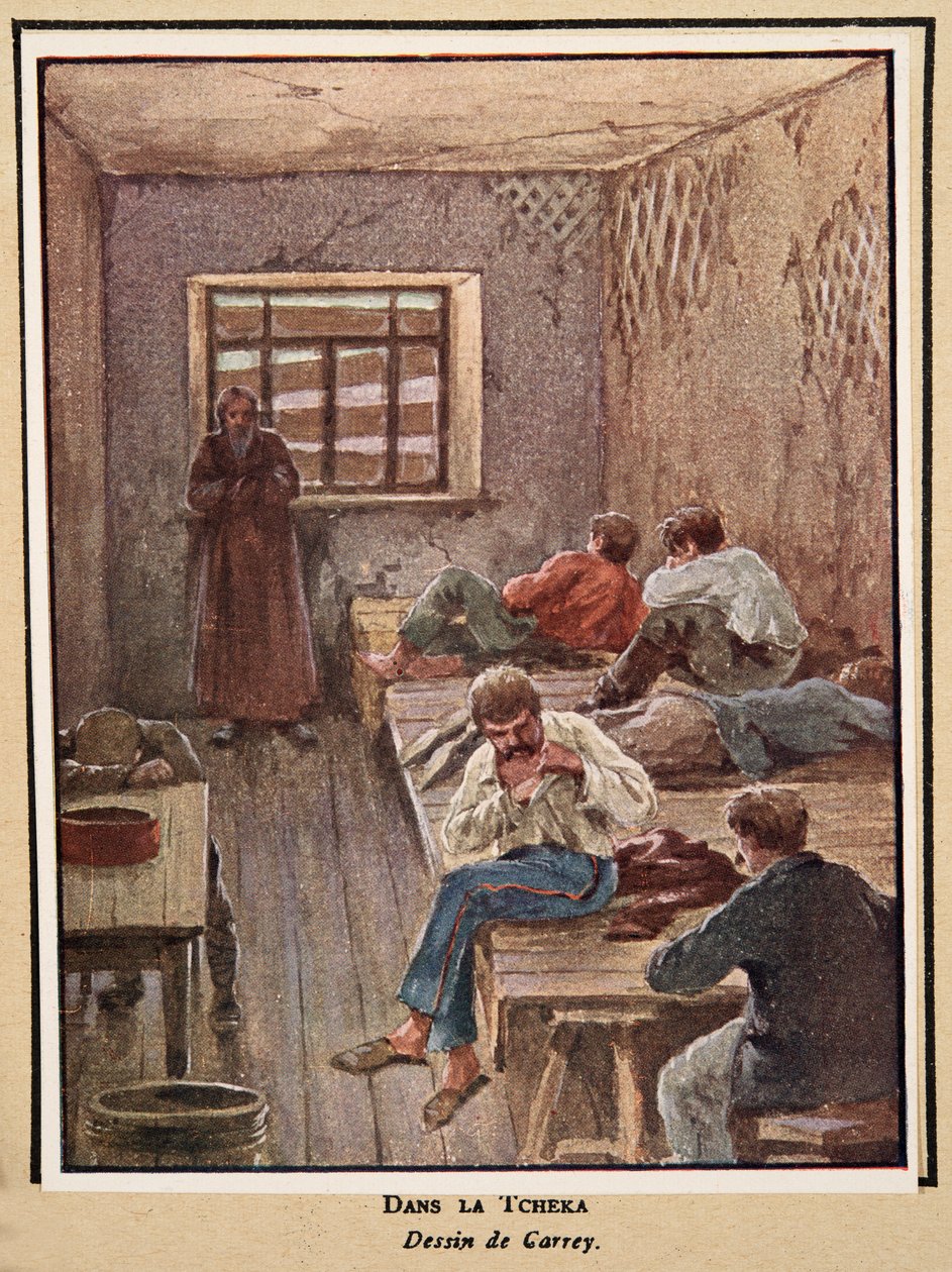 Tšekassa; teoksesta Histoire des Soviets, pub. 1922 (väriliitos) tekijältä Georges Carrey