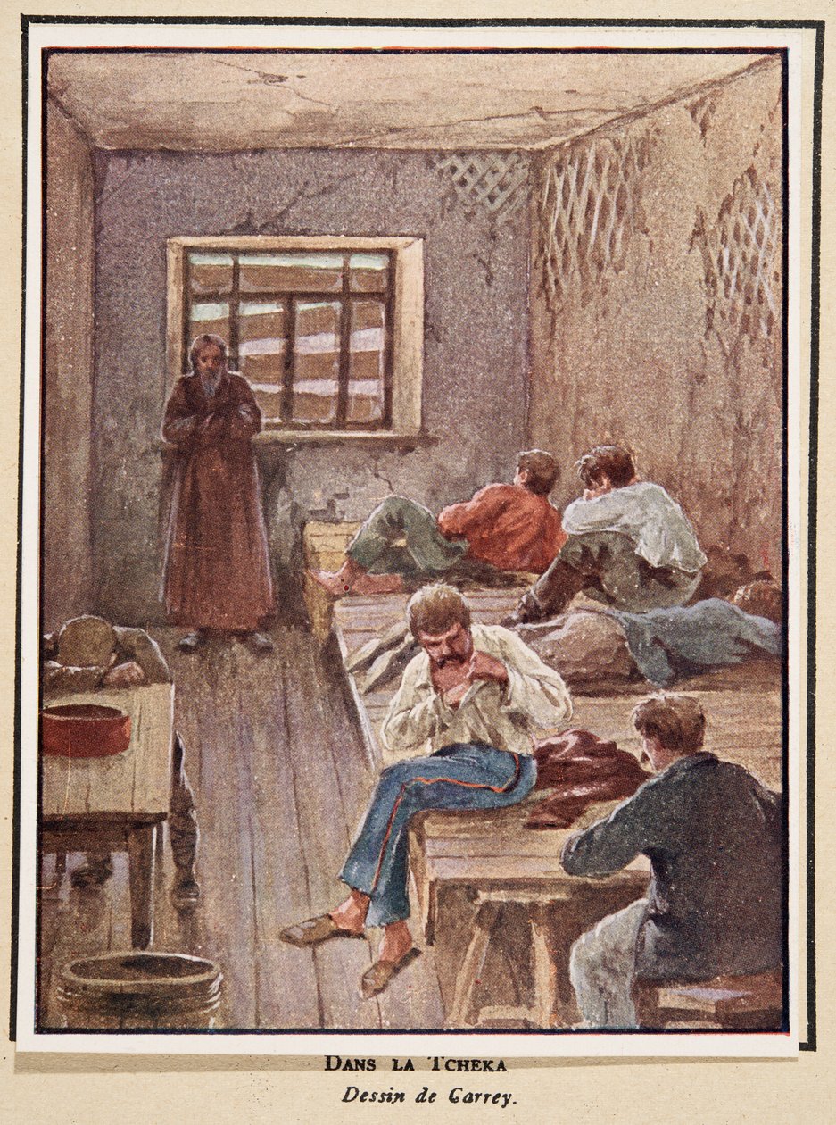 Tšekassa; teoksesta Histoire des Soviets, pub. 1922 (väriliitos) tekijältä Georges Carrey