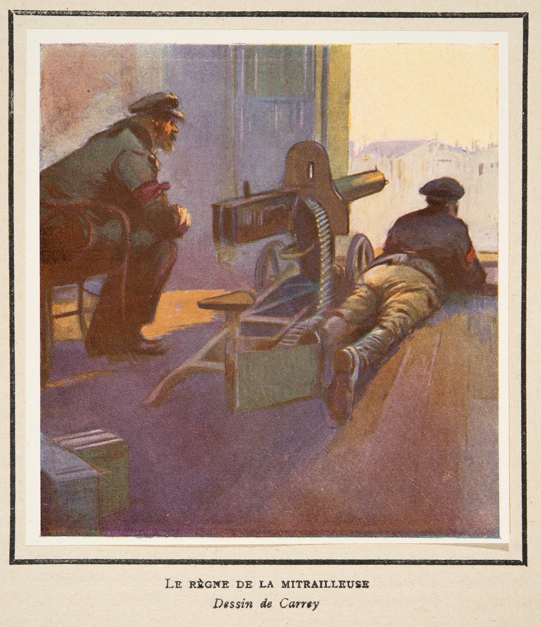 Konekiväärin voima, kirjasta Histoire des Soviets, pub. 1922 (värilitra) tekijältä Georges Carrey