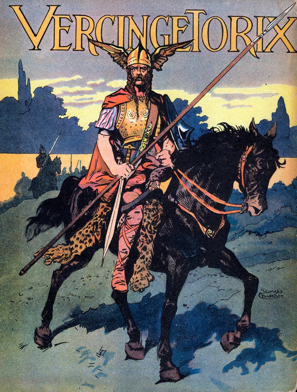 Vercingetorixin muotokuva (n. 80-c. 46 eKr.) Arvernes-heimon soturi ja gallialainen johtaja" "Me-Gires-kansalaiset" noin tekijältä Georges Conrad