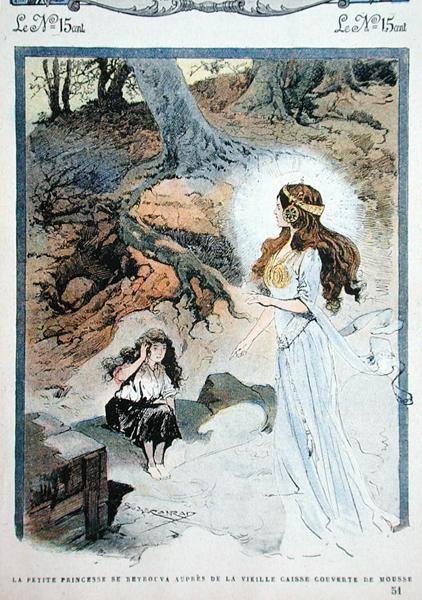 Pikku prinsessa löytää itsensä ennen vanhaa arkkua, kuvitus Mon Journal -lehden lastentarinasta tekijältä Georges Conrad