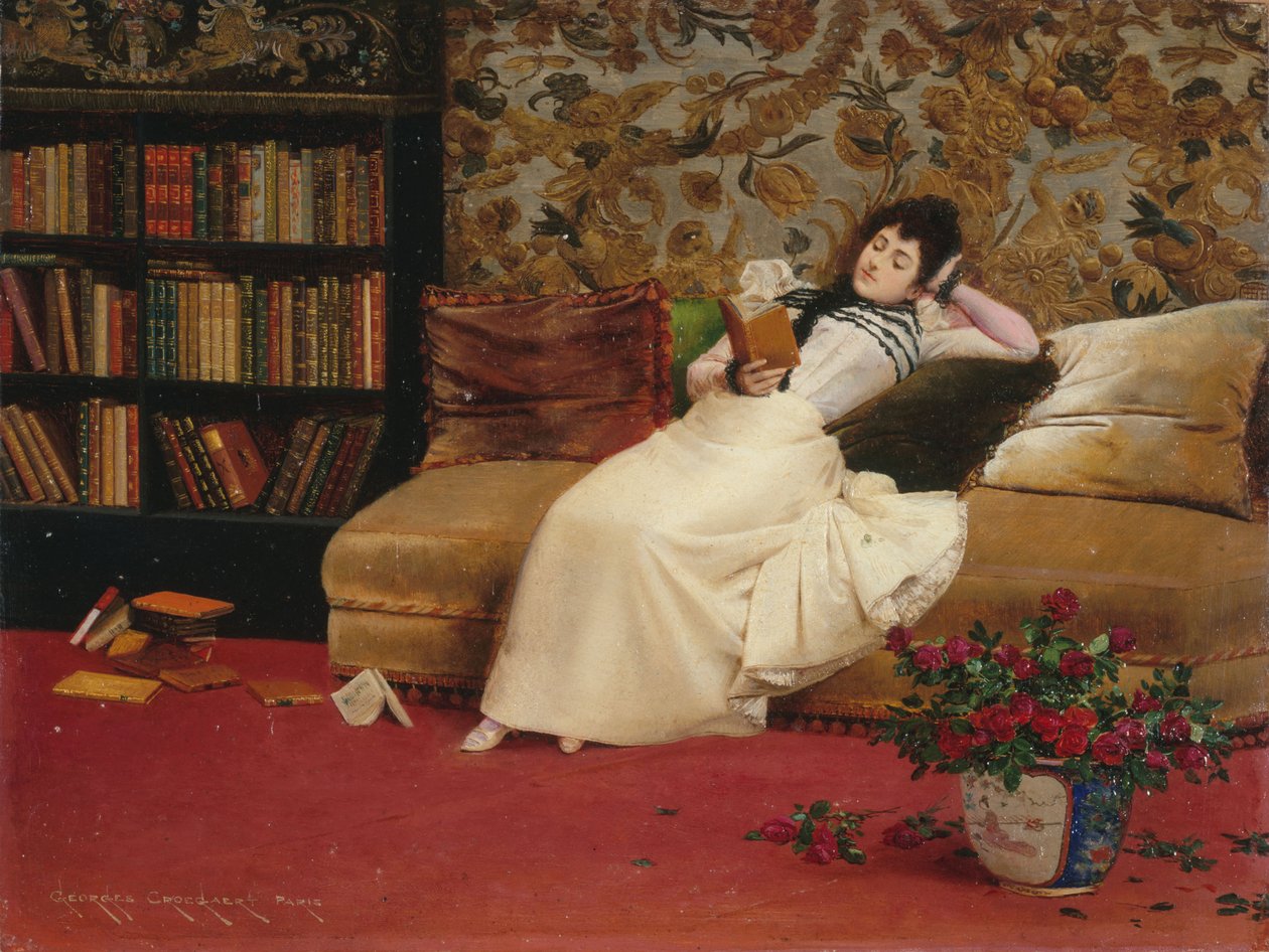 Reading, n. 1890 (öljy kankaalle) tekijältä Georges Croegaert