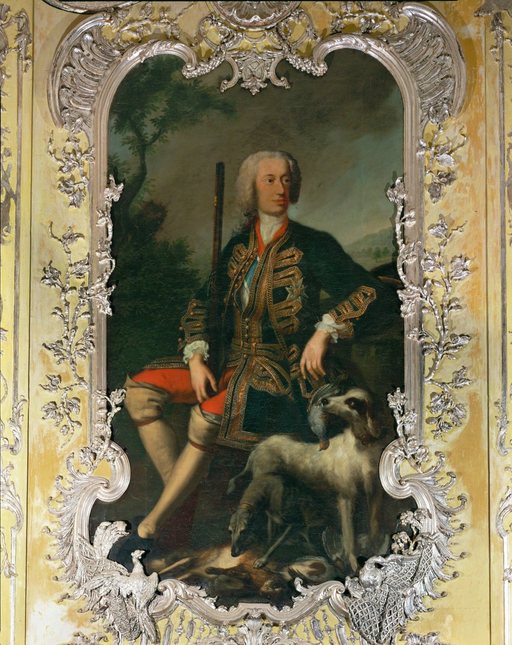 Muotokuva valitsija Carl Albrechtista Amalienburgin palatsin keltaisessa makuuhuoneessa Nymphenburgin alueella ... tekijältä Georges Desmarées