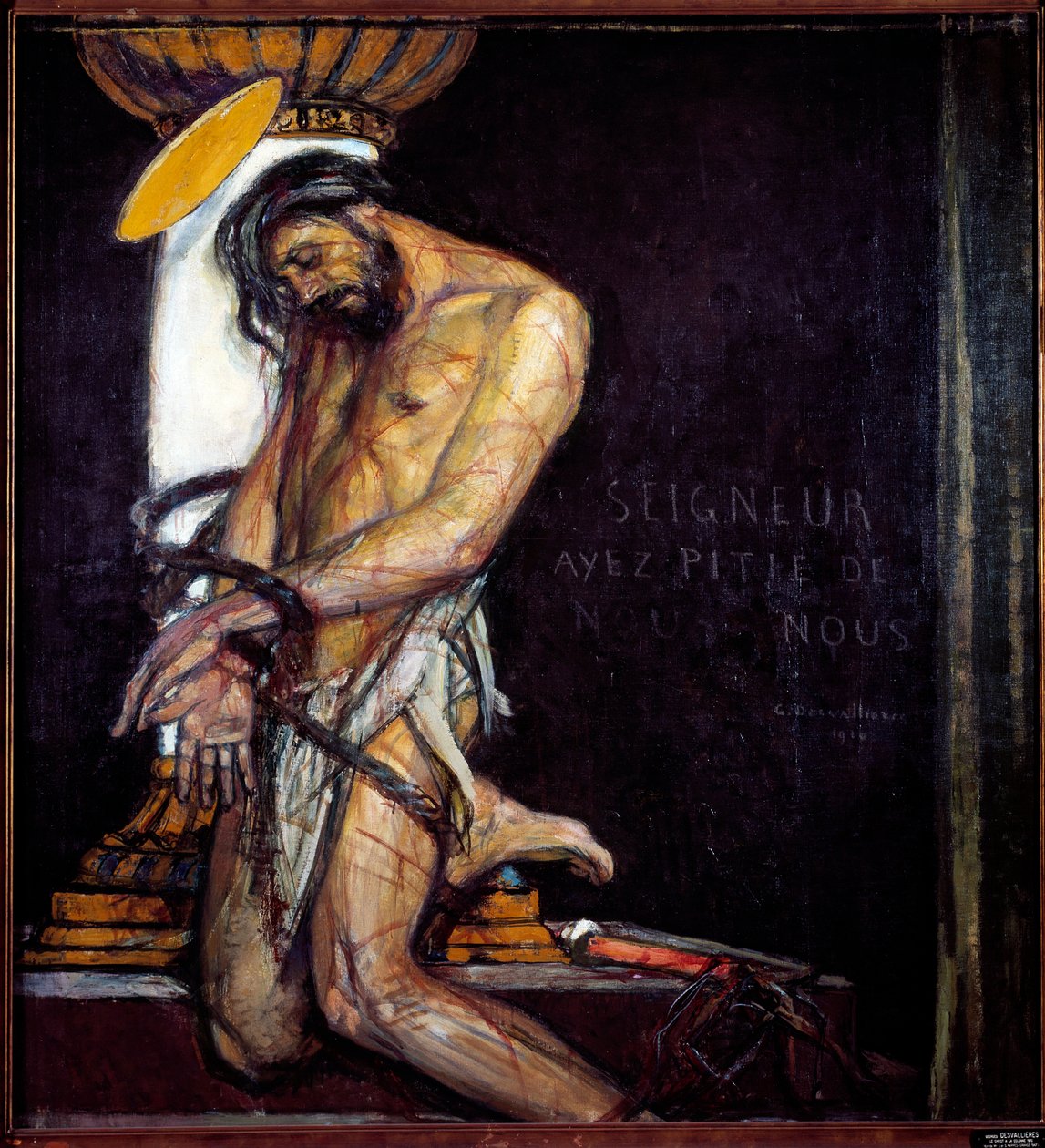 Georges Desvallieresin (1861-1950) maalaus Kristuksella on pylväs 1910 Pariisi, Kansallinen modernin taiteen museo tekijältä Georges Desvallieres